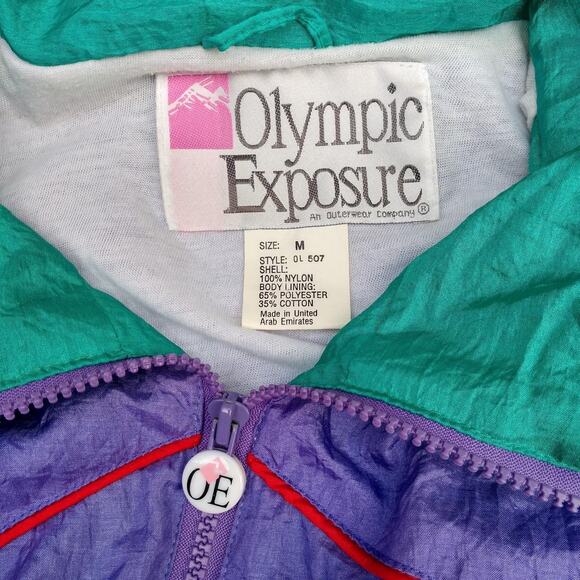 Vintage Olympic Exposure Track Jacket Purple Teal Windbreaker size Medium - Picture 2 of 4